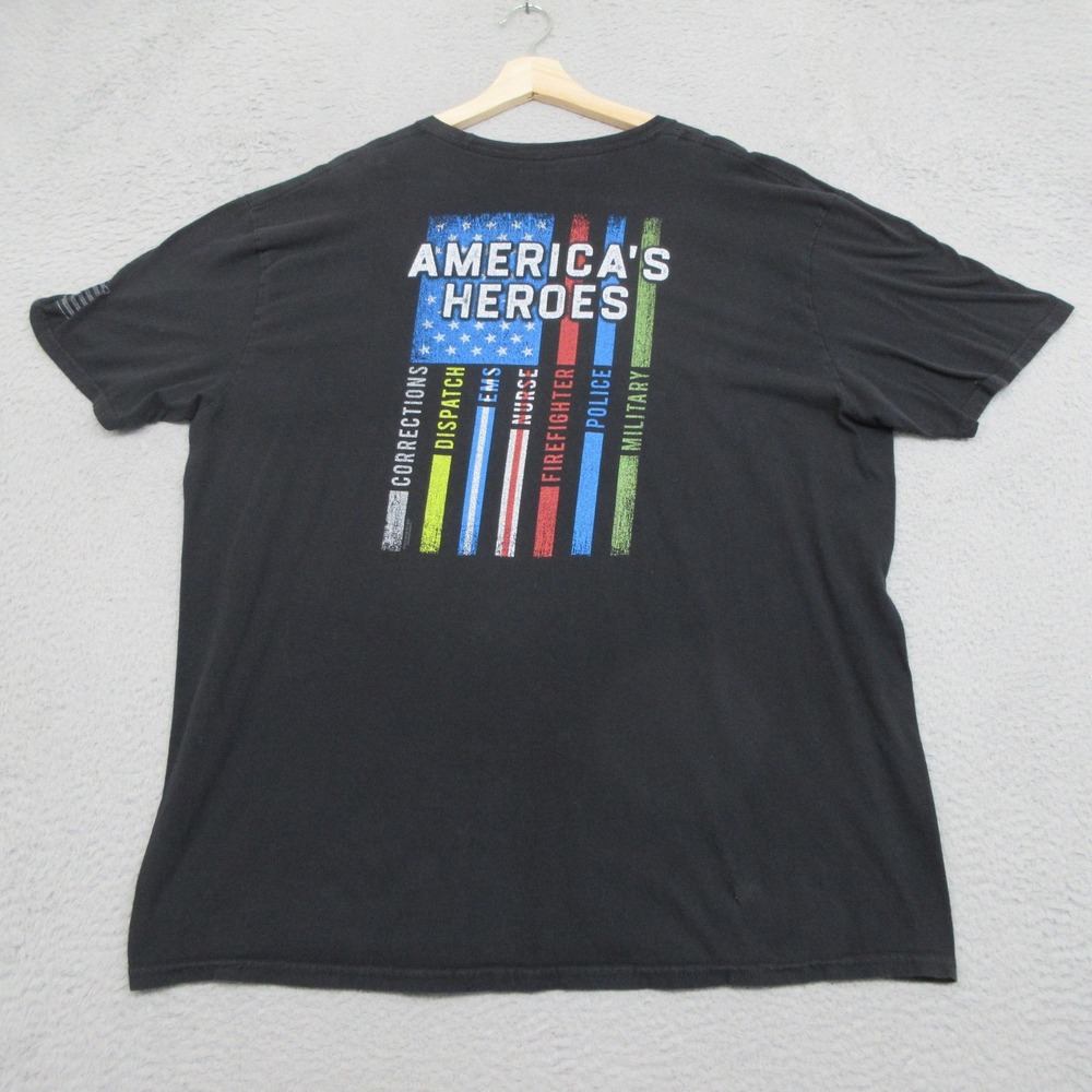 Buck Wear Americas Heroes Flag Graphic T Shirt 2XL Black Police Fire EMS USA